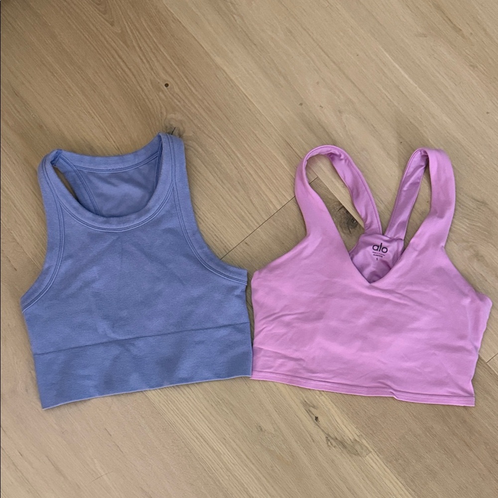 ALO Yoga Blue and Pink Crop Tops